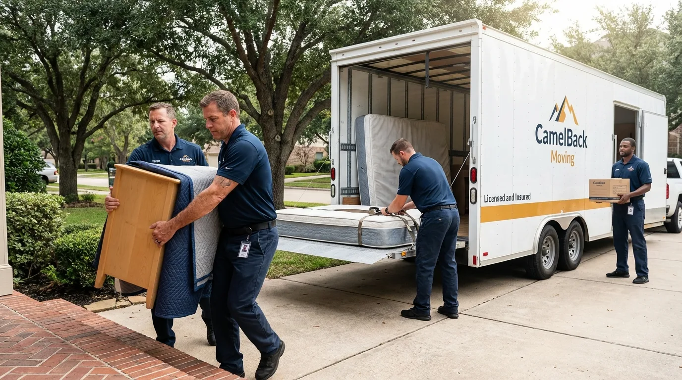 Crew loading residential truck for cross-state move from Idaho City, ID