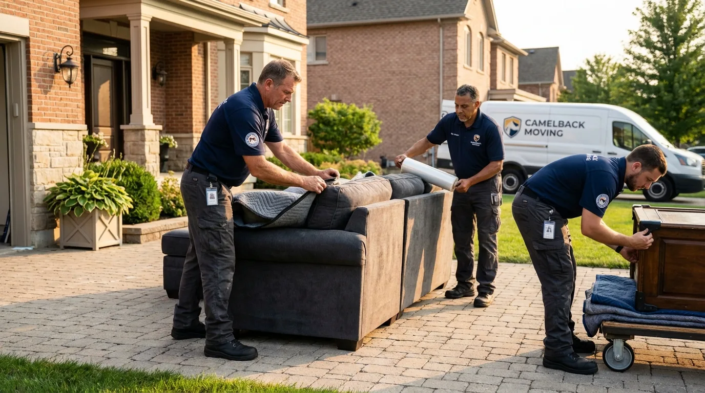 Large estate moving crew wrapping furniture in Idaho City, ID