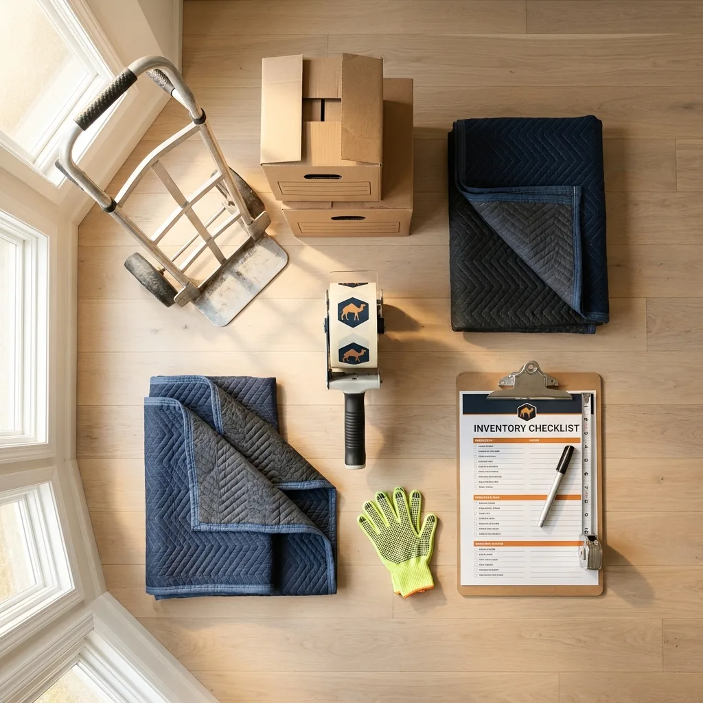 Professional moving supplies and packing materials layout for Idaho City residential relocations
